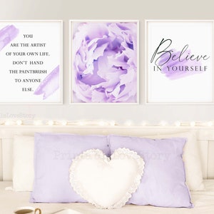 Purple Flower Print Set, Inspirational Wall Art (digital Download) - Etsy