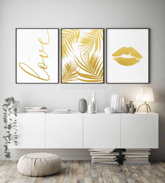 Gold Bedroom Decorgold Foil Printlove Posterset Of - Gold Foil Lips Wall Art Gold Bedroom Decorgold Foil Printlove Posterset Of - Gold Foil Lips Wall Art