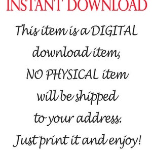 Puede incluir: Texto superpuesto sobre un fondo blanco con un borde floral y un coraz&oacute;n rojo. El texto dice "INSTANT DOWNLOAD This item is a DIGITAL download item, NO PHYSICAL item will be shipped to your address. Just print it and enjoy!"