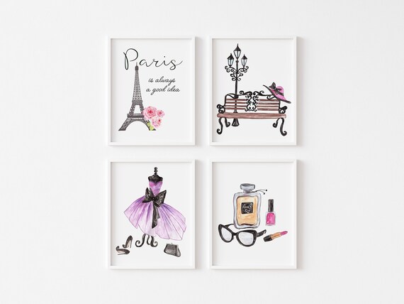 Watercolor Paris Art Prints, Teen Room Decor (Digital Download)