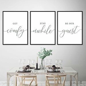 Get Comfy,Stay A While,Be Our Guest,Set of 3 Wall Art,Guest Room Decor,Be Our Guest Sign,Guest Room Signs,Guest Room Prints,Wedding Table image 4