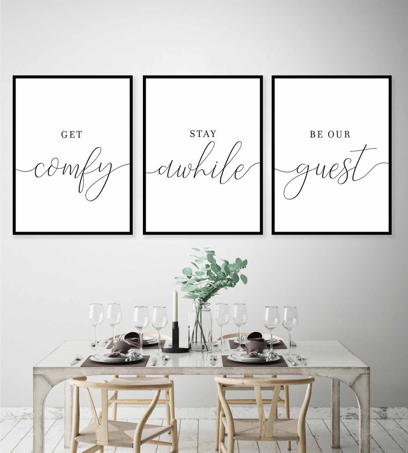 Get Comfy,Stay A While,Be Our Guest,Set of 3 Wall Art,Guest Room Decor,Be Our Guest Sign,Guest Room Signs,Guest Room Prints,Wedding Table image 4