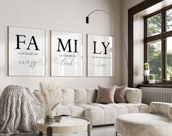 Family sign,Family a little bit of crazy print,Set of 3 Prints,Family quotes,Home Decor signs,Living Room wall Art,Bedroom wall decor,Prints