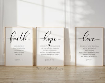 Faith Hope Love Print Set: Bible Verse Wall Art (Digital Download)