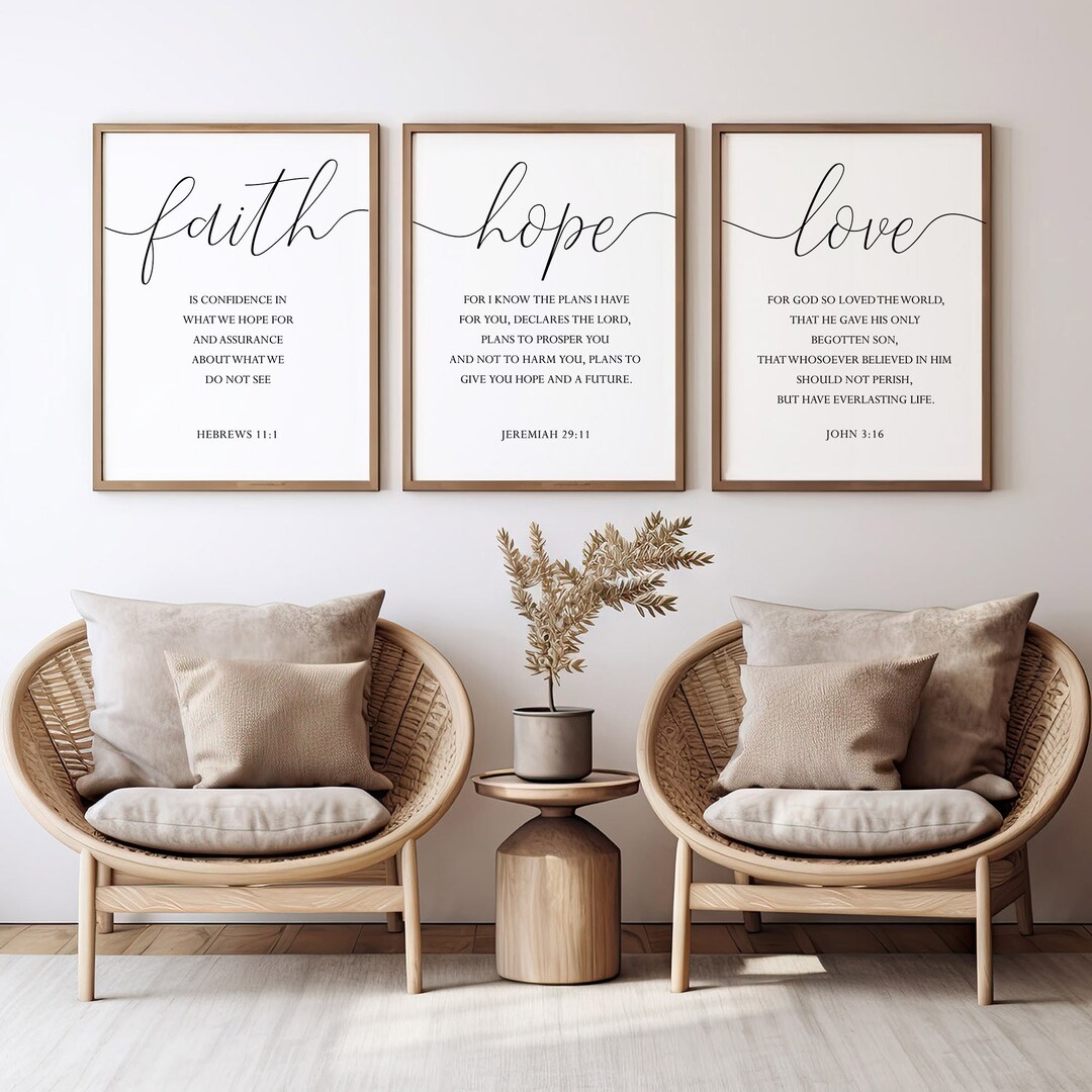 Faith Hope Love Bible Verse Wall Art Prints, Set of 3 (digital Download ...