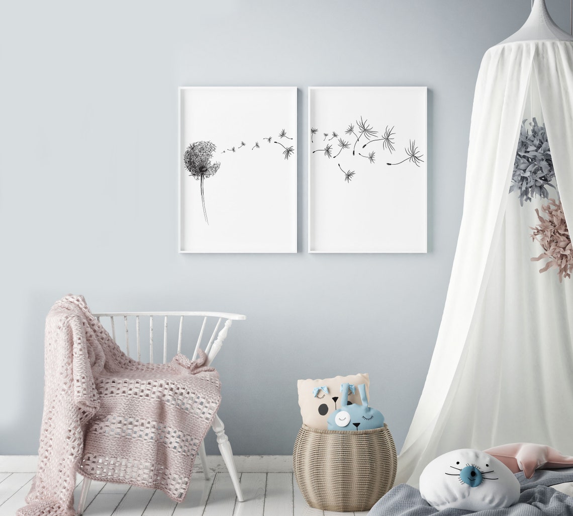 Dandelion Print Set of 2dandelion Printabledandelion Wall | Etsy