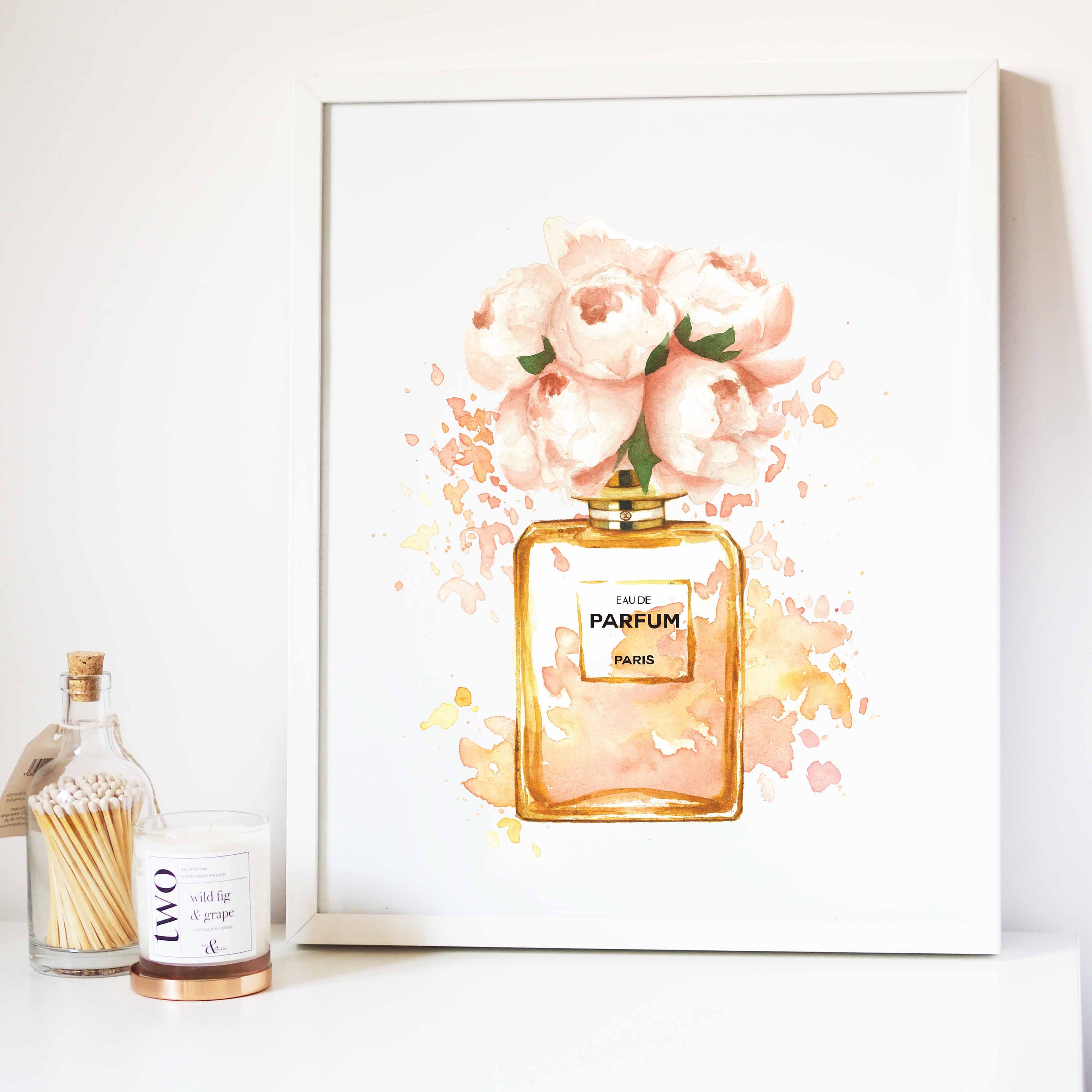 Perfume bottle print,Fashion printable,Watercolor flowers,Makeup wall art,Bedroom decor,Designer perfume,Fashion poster,Peony print,large