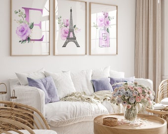 Purple Paris Nursery Decor, Personalized Name Print (Digital Download)