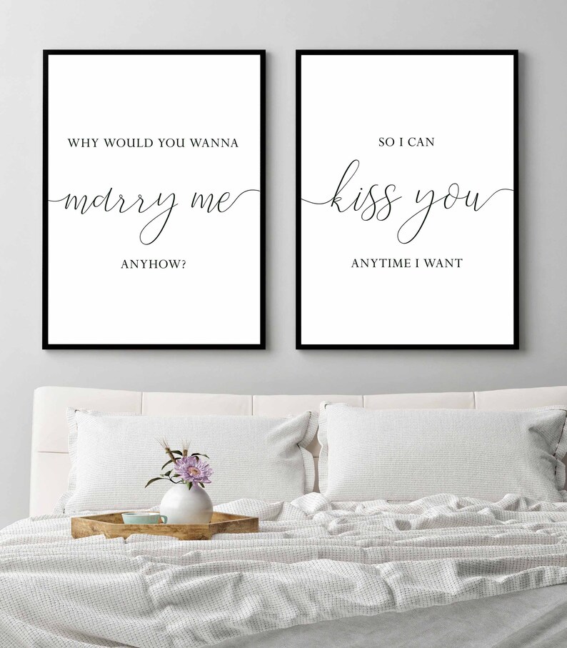Láminas con frases románticas para dormitorio, arte para parejas sobre la cama (descarga digital) imagen 3