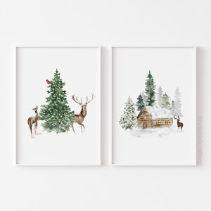 Holiday Wall Art,winter Forest Print,christmas Art Prints,reindeer ...