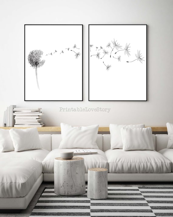 Dandelion Print Set of 2dandelion Printabledandelion Wall - Etsy