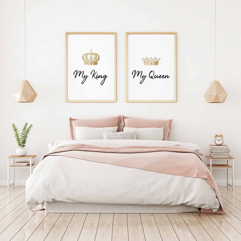 Master Bedroom Printsking And Queen Wall Decorcrown Printmy Etsy
