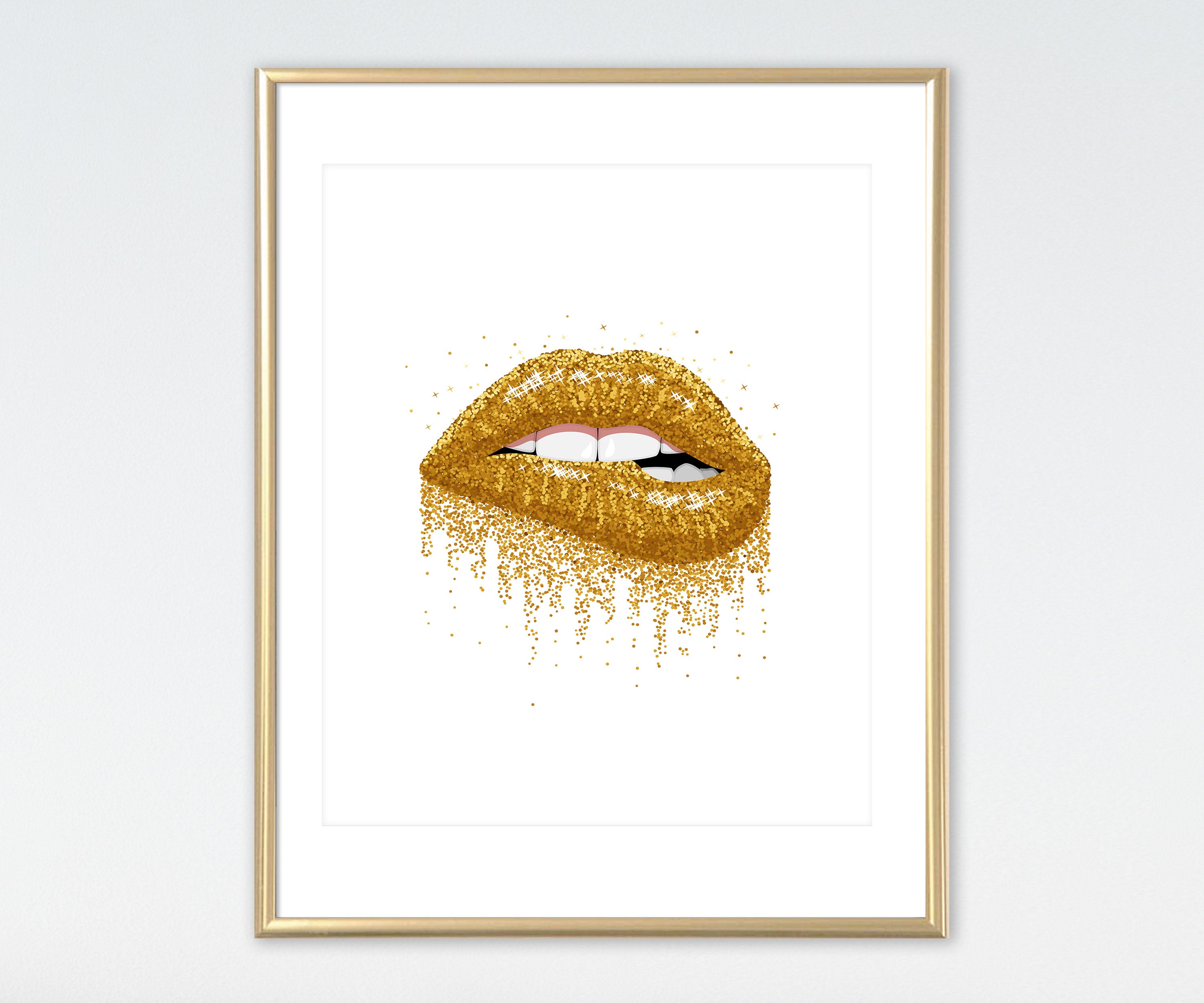 Gold Dripping Lip Artgold lips gold glitter lips golden Etsy