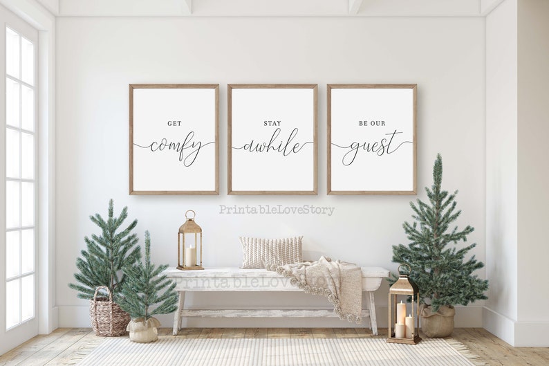 Get Comfy,Stay A While,Be Our Guest,Set of 3 Wall Art,Guest Room Decor,Be Our Guest Sign,Guest Room Signs,Guest Room Prints,Wedding Table image 5