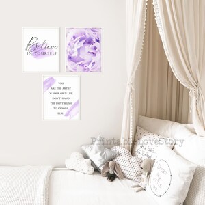 Purple Flower Print Set, Inspirational Wall Art (digital Download) - Etsy