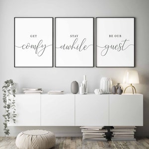 Get Comfy,Stay A While,Be Our Guest,Set of 3 Wall Art,Guest Room Decor,Be Our Guest Sign,Guest Room Signs,Guest Room Prints,Wedding Table image 2