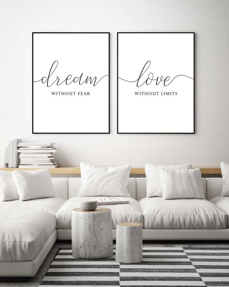 Set of 4 prints,Dream without fear Love without limits,Living Room Wall Decor,Gallery wall,Botanical prints,Tropical leaf,Printable wall art