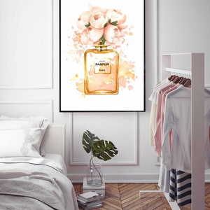 Perfume bottle print,Fashion printable,Watercolor flowers,Makeup wall art,Bedroom decor,Designer perfume,Fashion poster,Peony print,large image 3