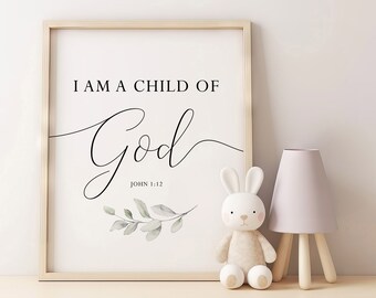 Lámina con versículo bíblico "Hijo de Dios", decoración cristiana para habitación infantil (descarga digital)