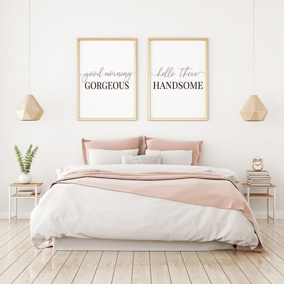 Hallo prachtige Goedemorgen knappe slaapkamer set van twee | Etsy Hallo prachtige Goedemorgen knappe slaapkamer set van twee | Etsy