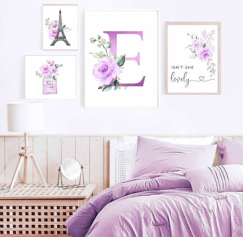Purple Nursery Wall Artnursery Name Printparis Nursery Etsy