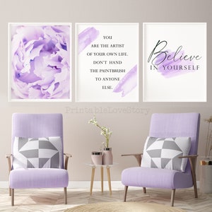 Purple Flower Print Set, Inspirational Wall Art (digital Download) - Etsy
