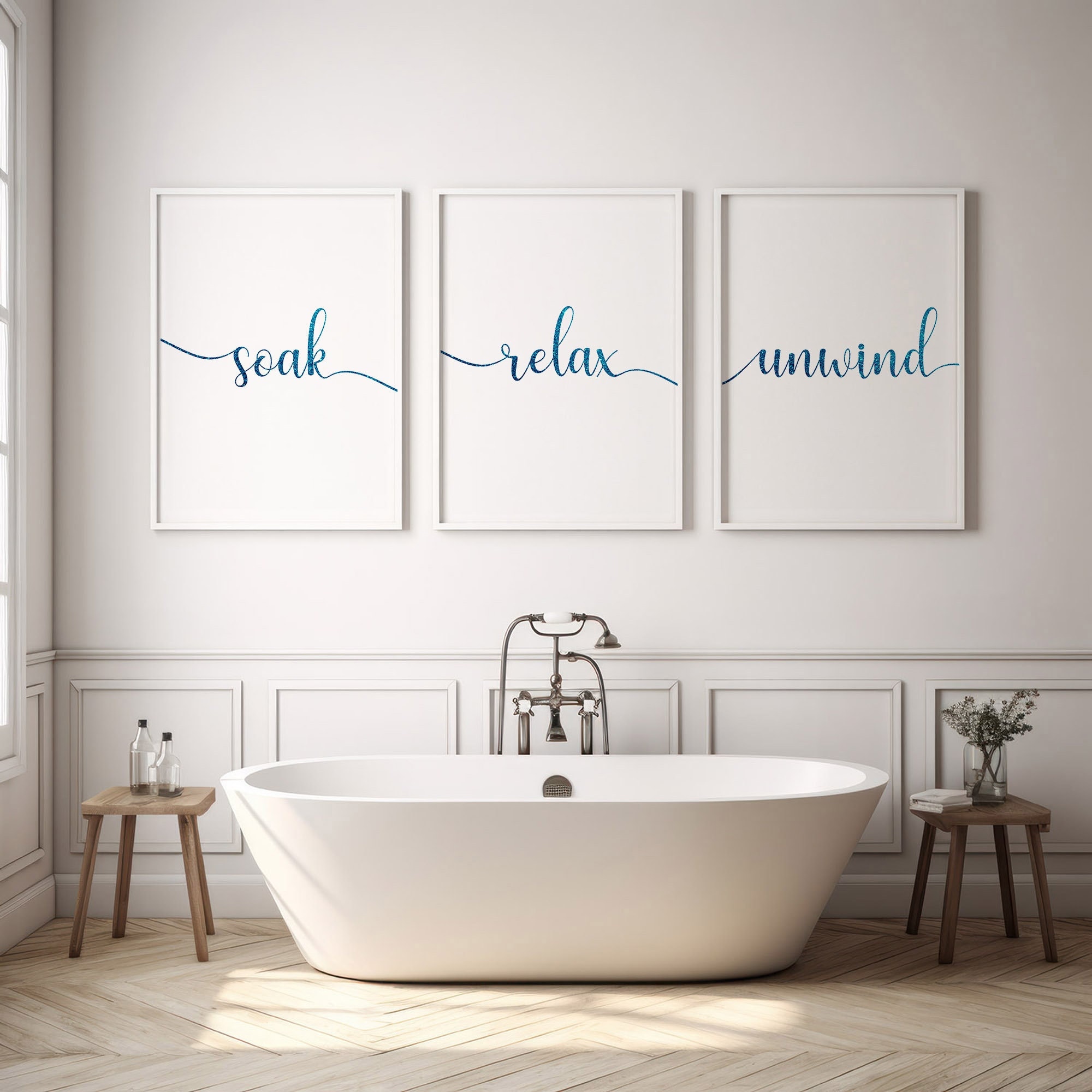 Bathroom prints,Bathroom wall art, blue Bathroom Pictures,Relax Soak Unwind,Bathroom Decor,Set of 3 Wall Decor Pictures,Bathroom spa prints
