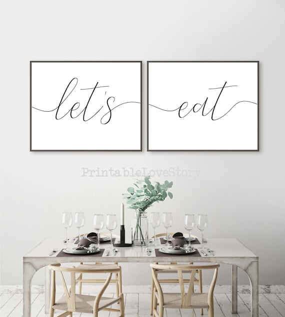 Let's Eat Dining Room Wall Art Prints, Kitchen Decor (Digital Download)
