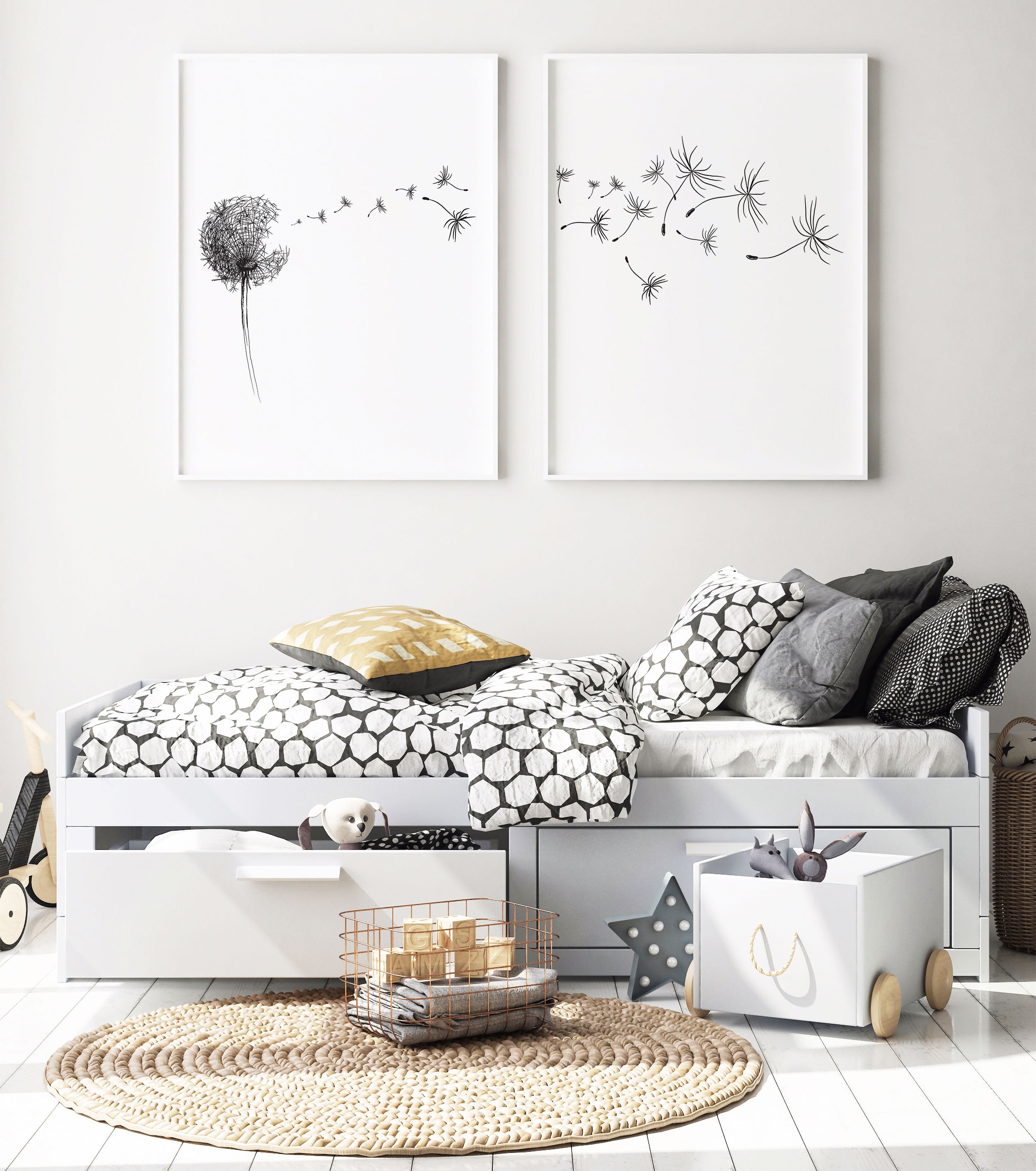 Dandelion Print Set of 2dandelion Printabledandelion Wall | Etsy