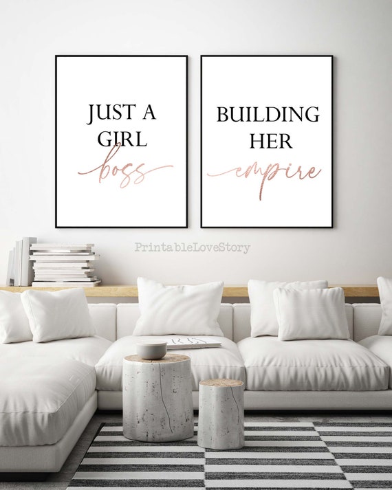 Home office decor,Girl boss sign,Just a girl boss building her empire,Girl boss print,Office wall art,Lady boss sign,Set 2 office,Rose gold