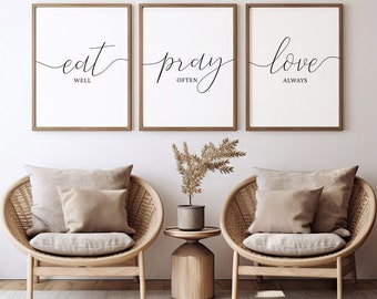 Eat Pray Love Print Set, Minimalist Wall Art (Digital Download)