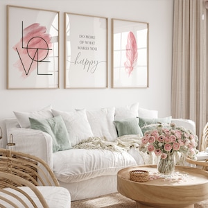 Blush pink wall art,Set of 3 prints,Bedroom wall art,Girls room decor,Do more of what makes you happy,Inspirational quote,Love sign,Wall art