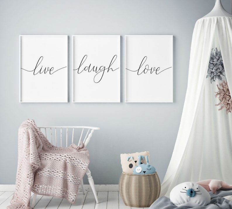 Live Love Laugh Wall Art,Set of 3 prints,Home decor,Bedroom wall art,Minimalist art poster,black and white wall art,living room decor, 3 set image 3