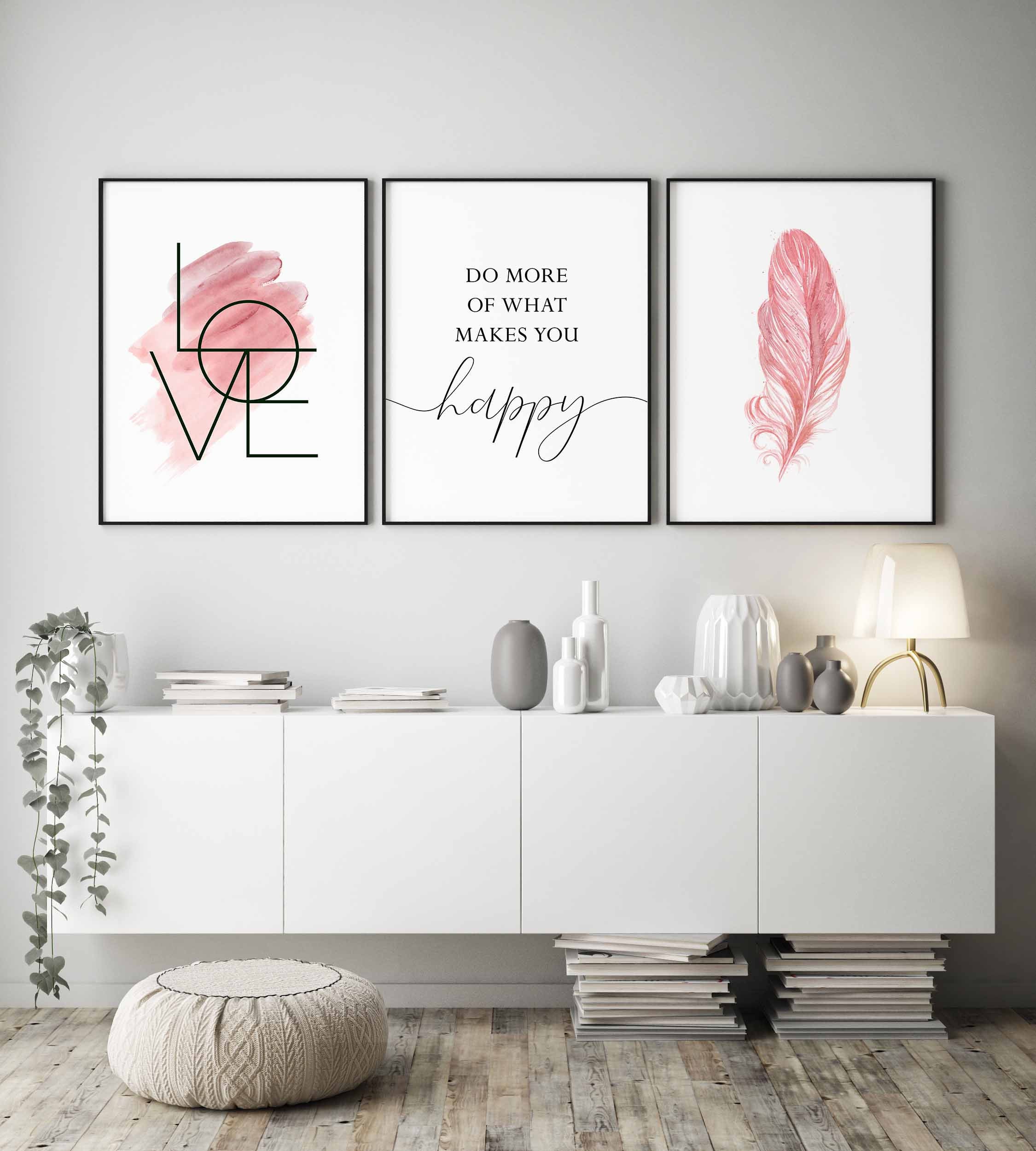 Blush pink wall art,Set of 12 prints,Bedroom wall art,Girls room decor,Do  more of what makes you happy,Inspirational quote,Love sign,Wall art