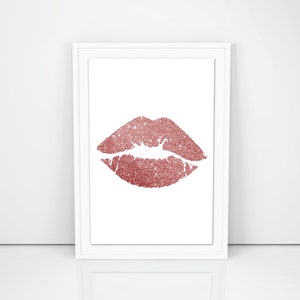 Lips Print,lips Wall Art,rose Gold Lips Printable,kiss Print,glitter ...