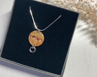 Statement pendant recycled sterling silver in shimmering painted gold