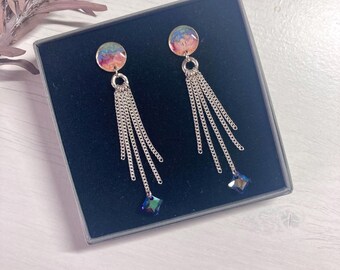 Chandelier Earrings Sterling Silver with Cystals and Stud fastening