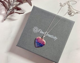 Pendentif coeur de 1,5 cm en argent sterling, motif bleu ciel rosé