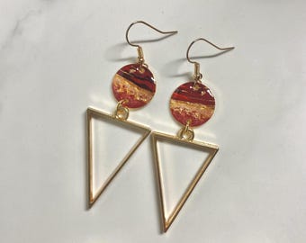 Statement Deco Earrings celestial red and gold design
