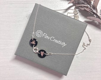 Heart design circle necklace hand painted sterling silver