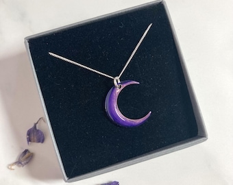 Moon Pendant in metallic purple design 2 cm sterling silver