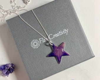 Star Pendant sterling in metallic purple 2 cm diameter sterling silver