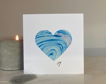 Heart card hand made blue card to send love and friendship