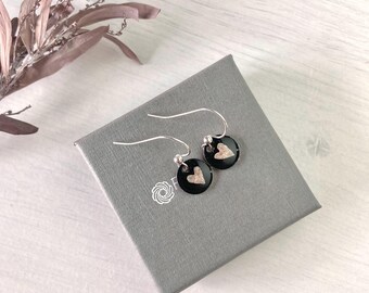 Heart design dangle earrings hand painted sterling silver