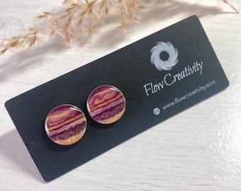 Arran Flow stud earrings mauve and gold sunset design with sand