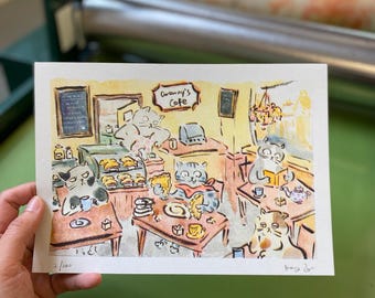 Impresión Riso - Haggis comiendo bridies - Forfar - Escocia - A5