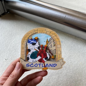 Scottish cat with pipe - double layered wooden magnet