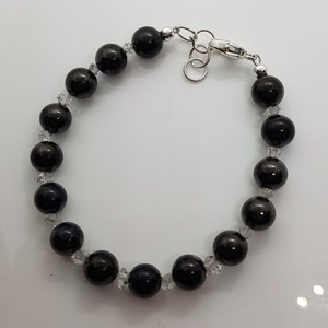 Shungite Herkimer bracelet, with silver snap fastener