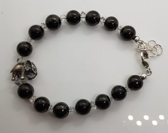 Bracelet shungite Herkimer quartz with silver elephant