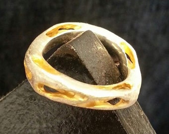 Designer ring, silver, gold-plated inside